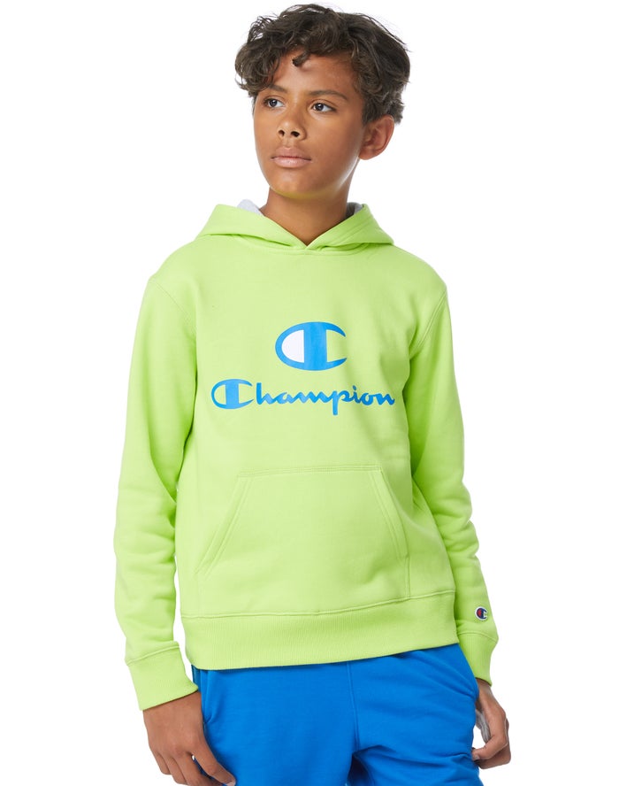 Champion Boys Hoodie NZ - Fleece C + Script Logos Green ( 6931-JTMZD )